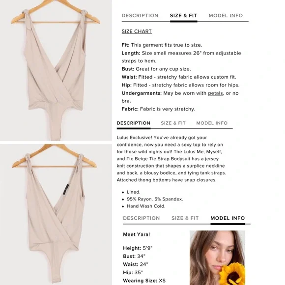 NWT Lulu’s Cream Tied Shoulder Strap Bodysuit - Picture 3 of 12